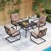 Patio Dining Set for 4 Outdoor Furniture Square Bistro Table with 1.57 Umbrella Hole 4 Spring Motion Chairs with Cushion Beige for Backyard Garden Lawn