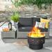 HOOOWOOO Outdoor Patio 4-piece Wicker Rattan Furniture Set with Wood Burning Fire Pit Black