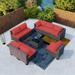 Outdoor Patio Furniture Set 6 Pieces Sectional Rattan Sofa Set Brown PE Rattan Wicker Patio Conversation Set with 5 Navy Blue Seat Cushions and 1 Tempered Glass Table