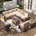 Aoxun 10pcs Patio Conversation Set with Fire Pit Table Outdoor PE Rattan Sectional Sofa Sets with Swivel Chairs for Backyard Beige