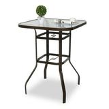 Ktaxon 31 Inch Patio Bar Table Square Outdoor Bar Height Bistro Table with Tempered Glass Tabletop & Umbrella Hole Outdoor Cocktail Table for Patio Yard Poolside Brown