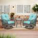 3 Piece Patio Swivel Bistro Set Outdoor All Weather Wicker Swivel Chair Furniture Set Conversation Chairs Set with Blue Cushion and Coffee Table for Backyard Poolside Garden