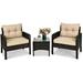 3 Pieces Patio Set Outdoor Rattan Wicker Coffee Table & Chairs Set with Seat Cushions Patio Conversation Set for Garden Balcony Backyard Poolside