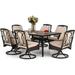 & William Patio Table and Chairs with 10ft 3 Tier Auto-tilt Beige Umbrella 6 Piece Outdoor Table Furniture Set with 4 Padded Swivel Rocker Dining Chairs 1 Square Metal Table and 1 U