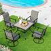 5 Pieces Patio Dining Set Square Black Metal Mesh Table with 4 Padded Textilene High Back Swivel Chairs Outdoor Furniture Set with Umbrella Hole for Garden Poolside Backyard Porch