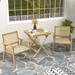 Costway 3 Pieces Patio Table Chair Set Wood Bistro Set with Rattan Seat & Teak Wood Frame