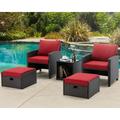 JOMEED 5-Piece Patio Furniture Set Wicker Rattan Outdoor Chairs with Ottomans & Coffee Table Balcony Furniture for Porch Lawn Garden