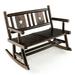 Gymax Outdoor Carbonized Wood Rocking Bench Double Rocking Chair for 2 Persons w/ Wide Curved Seat
