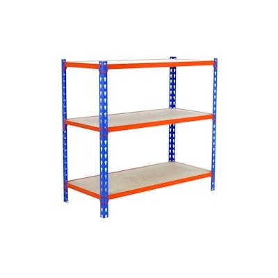 SimonRack Maderclick schraubenloses Metallregal 3 Böden. Farbe BLAU/HOLZ 900x1100x500 mm Image