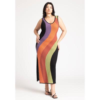 Plus Size Women's Crochet Knit Sleeveless Cover Up Midi Dress by ELOQUII in Cali Swirl (Size 18/20)