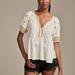 Lucky Brand Easy Embroidered Babydoll Top - Women's Clothing Tops Tees Shirts in Cream, Size 2XL
