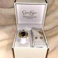 Jessica Simpson Jewelry | Jessica Simpson Ring Watch & Boxed Jewelry Set Necklace And Earrings New! | Color: Black/Gold | Size: Os