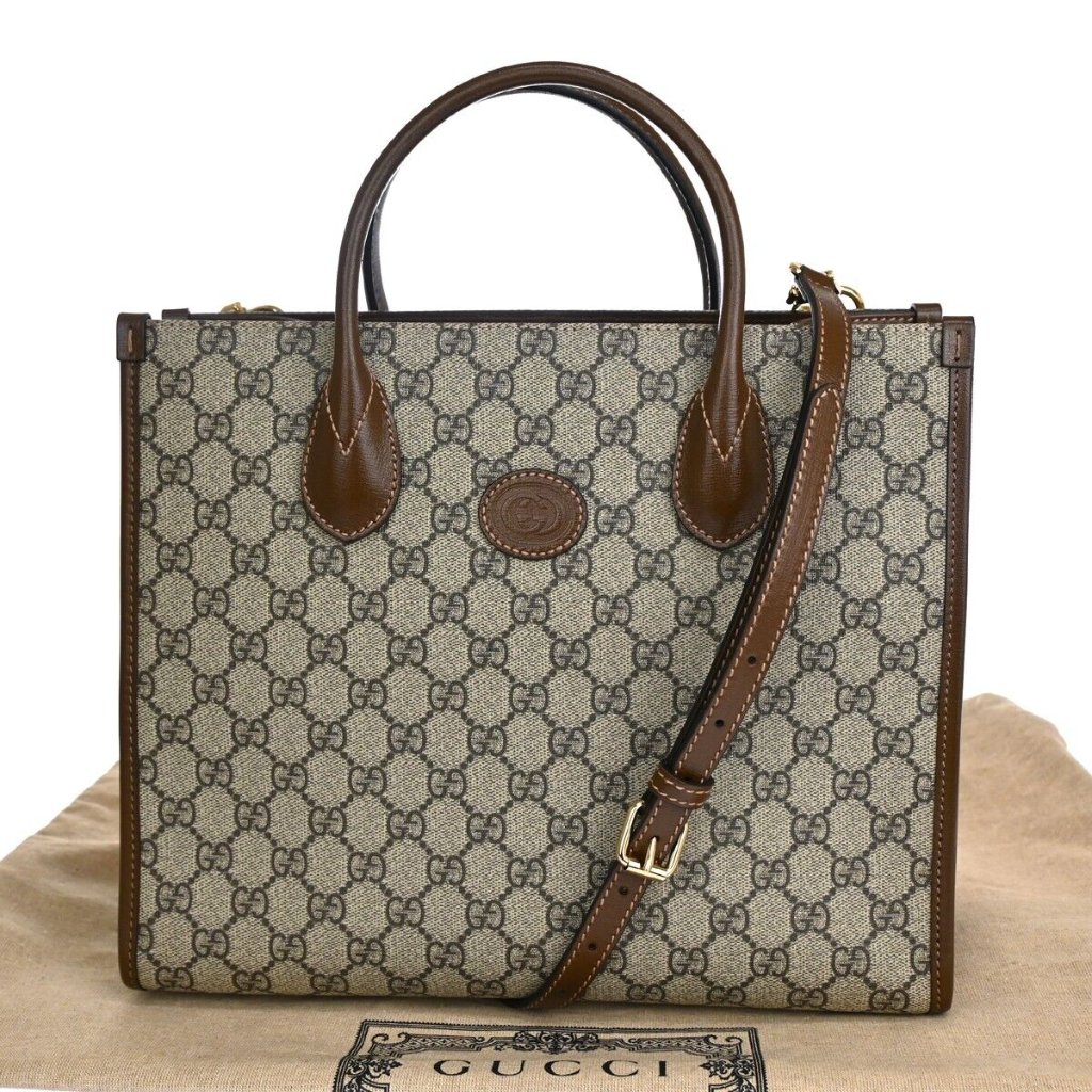 Gucci Bags | Gucci Gg Pattern 2way Shoulder Hand Tote Bag Supreme Leather Brown Ghw 676rj112 | Color: Cream | Size: W 12.2 X H 9.8 X D 5.5 " (Approx.)