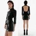 Zara Dresses | New Zara Black Faux Leather Blogger Cutout Back Long Sleeve Mini Dress Size Xs | Color: Black | Size: Xs