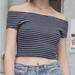 Brandy Melville Tops | Brandy Melville John Galt Ellery Navy Blue Striped Off Shoulder Crop Top | Color: Blue/White | Size: Xs