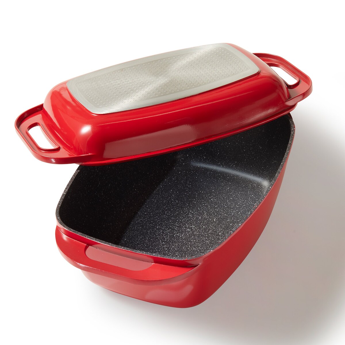 STONELINE® XXL Bräter 43 x 26 cm mit Deckel, Induktion und backofengeeignet, Antihaftbeschichtung, rot Image