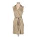 Ann Taylor Casual Dress - Sheath V Neck Sleeveless: Tan Print Dresses - Women's Size 0 Petite