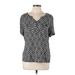 Croft & Barrow Short Sleeve Blouse: Black Chevron/Herringbone Tops - Women's Size Large