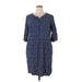 Boden Casual Dress - Shift V-Neck 3/4 sleeves: Blue Floral Dresses - Women's Size 14