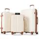 EastVita 3 Pieces Luggage Set, Abs Hard Shell Expandable Spinner Luggage, 20/24/28 Expandable Suitcase with USB Port, Carry On Luggage Airline Approved with Spinner Wheels for Travel, Ivory, Carry-On