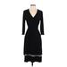 White House Black Market Casual Dress - Sheath V Neck 3/4 sleeves: Black Print Dresses - Women's Size X-Small