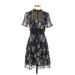 Foxiedox Casual Dress - A-Line Mock Short sleeves: Black Floral Dresses - Women's Size X-Small