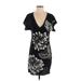 Hale Bob Casual Dress - Mini Plunge Short sleeves: Black Floral Dresses - Women's Size Small