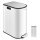 SONGMICS Double Kitchen Bin, 30L and 20L Dual Compartment Slim Bin for Recycling and Waste, Pedal Bin with Wing Lids, Cloud White and Metallic Silver LTB570W02