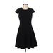 Tommy Hilfiger Cocktail Dress - A-Line High Neck Short sleeves: Black Print Dresses - Women's Size 4