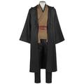 Yanny Anakin Skywalker Cosplay Jedi Uniform Hood Tunic Robe Full Set Obi Wan Costume Adult Men Outfit (Black + Brown, 3X-Large)