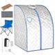 RELAX4LIFE Portable Steam Sauna, Folding Full Body Steamer Tent with Remote Control, Folding Chair, Foot Massage Roller, 9-Level Temperature & Timer, Personal Spa Box for Detoxify Slimming (Silver)