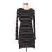 H&M Casual Dress - Bodycon Crew Neck Long sleeves: Black Stripes Dresses - Women's Size Small