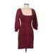 Nicole Miller Collection Casual Dress - Sheath Square 3/4 sleeves: Red Solid Dresses - Women's Size Medium