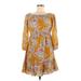 Cupcakes & Cashmere Casual Dress - Popover: Yellow Print Dresses - Women's Size Medium