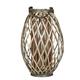 Grey Wash Wicker Candle Lantern Natural Woven Willow Wicker Hurricane Candle Holder Lamp with Jute Hanging String & Glass Centre - Pillar Tea Light Votive Outdoor Garden Lantern