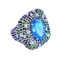 London Blue Topaz, Blue Sapphire, Chrome Diopside Natural Gemstone 925 Sterling Silver Cocktail Ring Fashion Jewelry 56 (16.8)/ O 1/2