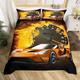 Orange Sports Car Comforter Cover,Cool Speed Race Cars Racing Games Bedding Set Double,Extreme Sport Themed Duvet Cover,Yellow Firing Quilt Cover Hobby Activity Decor Birthday Gifts for Teen Black