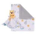 Disney Winnie The Pooh White, Yellow, and Aqua Sunshine and Clouds Super Soft Sherpa Baby Blanket and Security Blanket 2-Piece Set