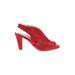 Eric Michael Heels: Slingback Chunky Heel Casual Red Print Shoes - Women's Size 38 - Open Toe