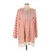 Tassels n lace Casual Dress - Shift Crew Neck Long sleeves: Pink Print Dresses - Women's Size Large