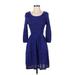 Kensie Casual Dress - Fit & Flare: Blue Marled Dresses - Women's Size Small