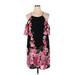 Charming Charlie Casual Dress - Shift Cold Shoulder 3/4 sleeves: Black Print Dresses - Women's Size X-Large