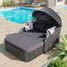 Outdoor Rattan Sunbed, Patio Wicker Daybed Lounger with Adjustable Canopy, Double Lounge,Thick Seat & Cushions, Conversation Bed