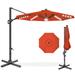 10ft Solar LED Cantilever Patio Umbrella, 360-Degree Rotation Hanging Offset Market Outdoor Sun Shade for Backyard, w/Lights