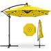 10ft Solar LED Offset Hanging Market Patio Umbrella for Backyard, Poolside, Lawn w/Easy Tilt Adjustment, Polyester Shade, 8 Ribs