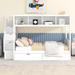 Wood Twin Over Full Bunk Bed with Storage Staircase and 2 Drawers for Bedroom, Solid Wood Bunkbed Frame with Built-in Shelves