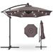 10ft Solar LED Offset Hanging Market Patio Umbrella for Backyard, Lawn & Garden w/Easy Tilt Adjustment, Polyester Shade, 8 Ribs