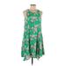 She + Sky Casual Dress - Mini Scoop Neck Sleeveless: Green Print Dresses - Women's Size Medium
