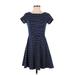 As U Wish Casual Dress - A-Line Crew Neck Short sleeves: Blue Print Dresses - Women's Size Medium