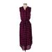 Banana Republic Casual Dress - Shirtdress V-Neck Sleeveless: Burgundy Print Dresses - Women's Size 2